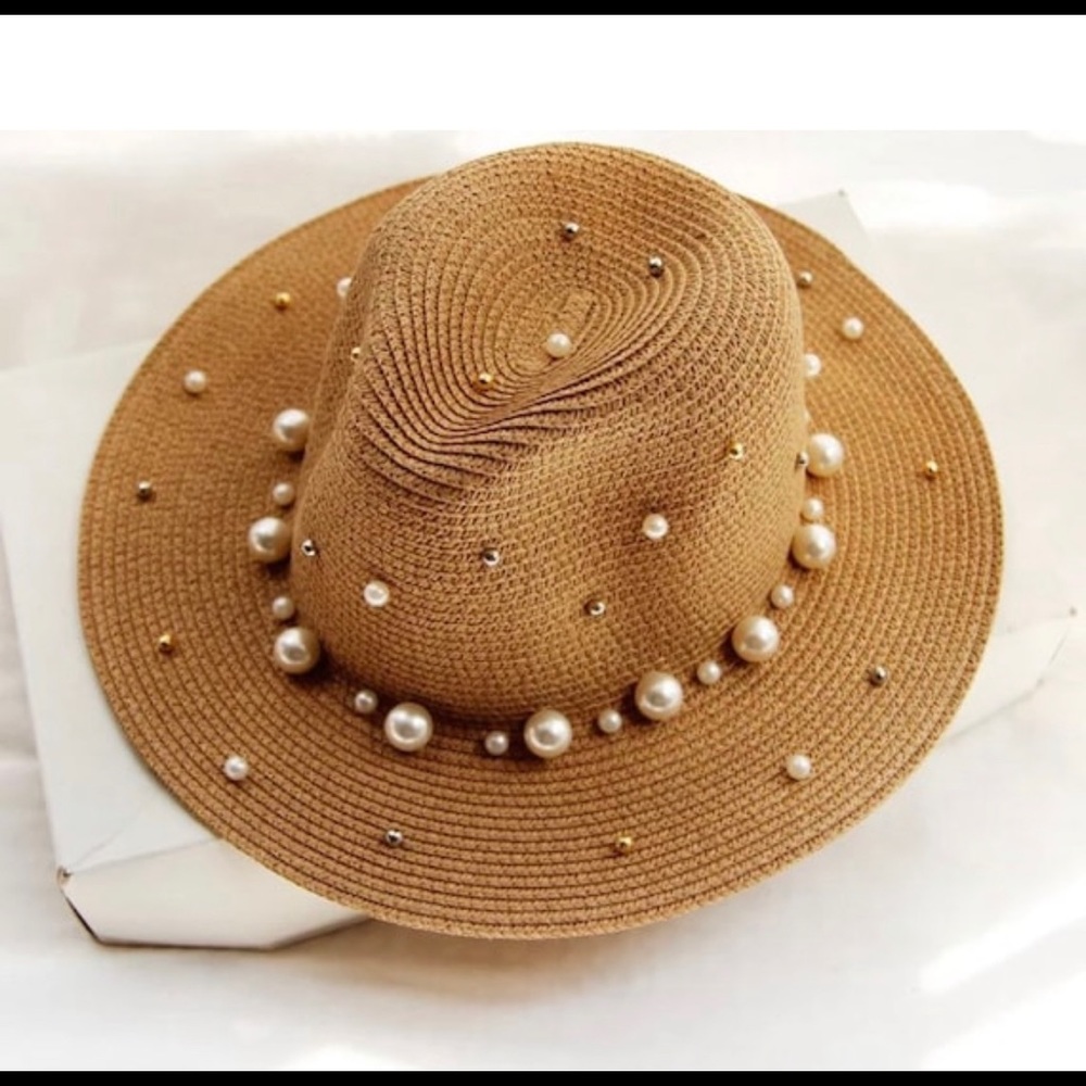 2022 Fedora Hat with Pearl Decoration | Summer Panama | Beach Sun Hat | Brown